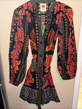 FARM Rio Black Pink & Mustard Floral Long Sleeve Mini Dress